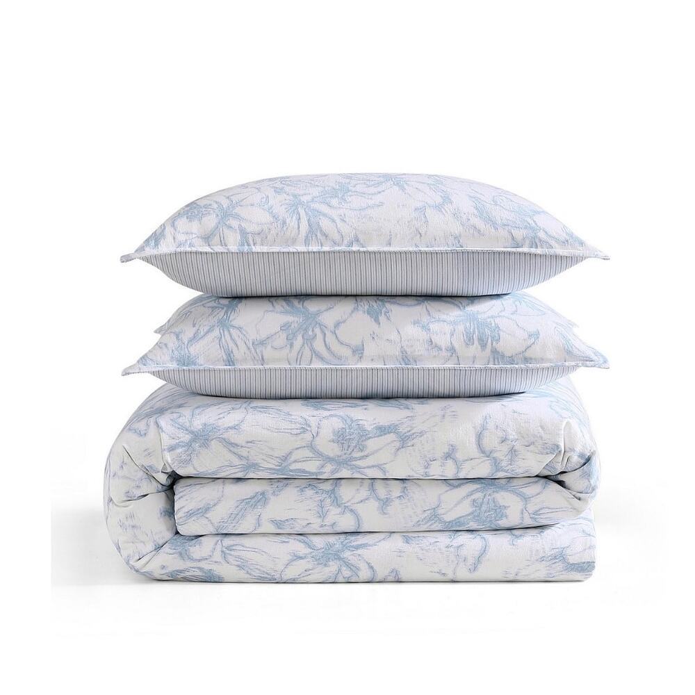 Tommy Hilfiger Full Queen Duvet Set Blue Floral 100% Cotton Slub NEW - Picture 5 of 6